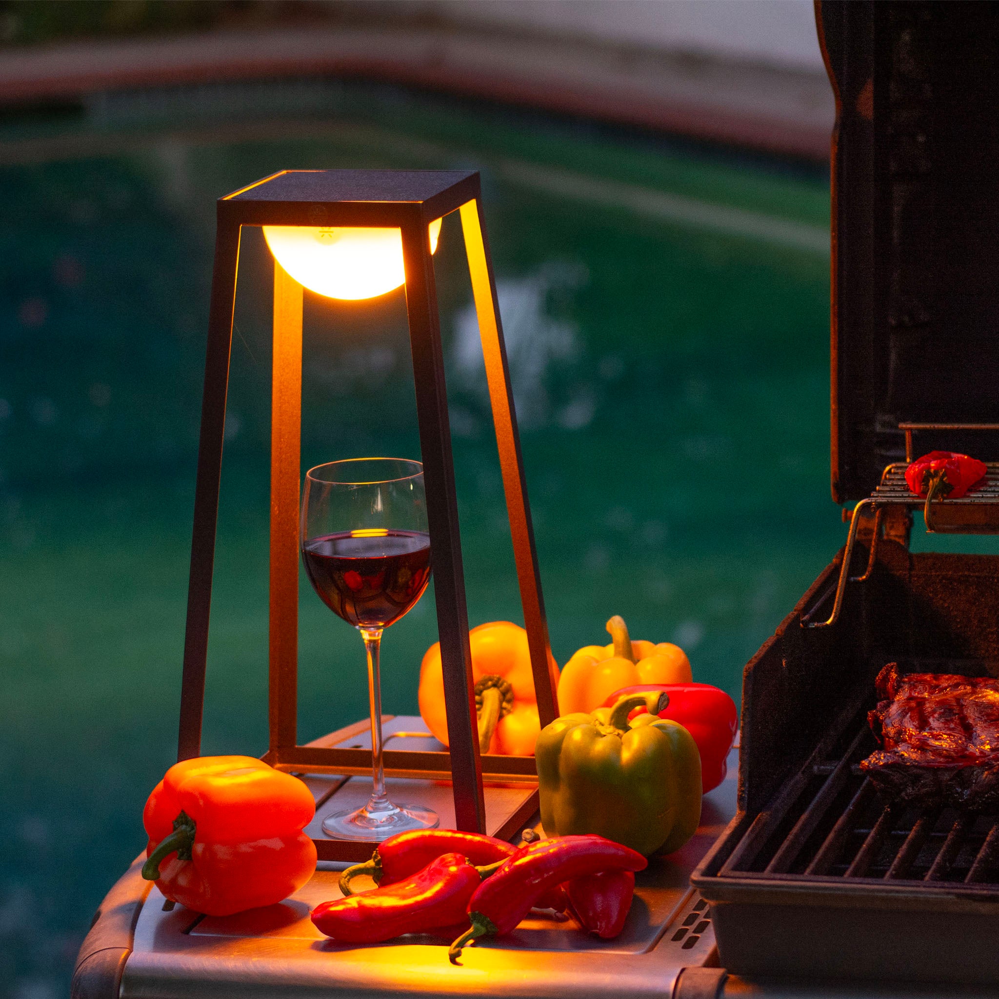 York lantern light up outdoor BBQ and pool