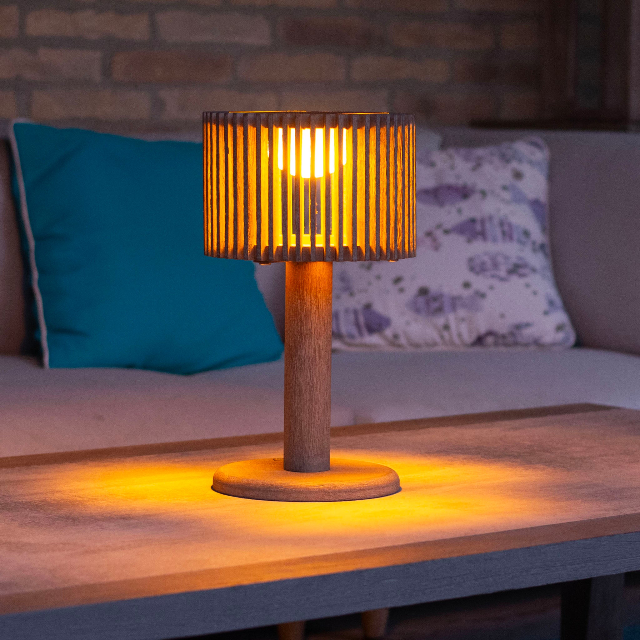 Pixy table light weathered teak light up outdoor funiture
