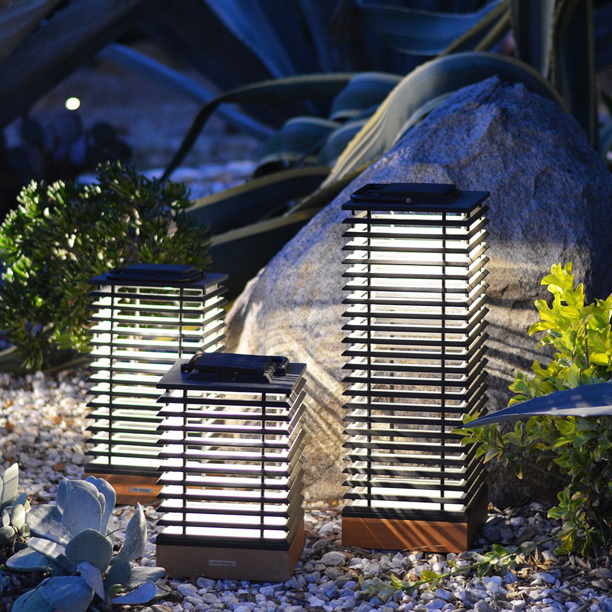 High efficiency tekura lantern in small, medium and large teak light up desert garden