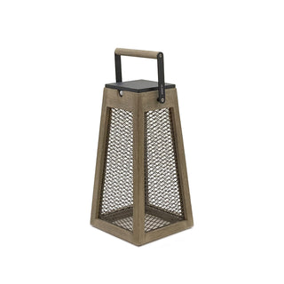 Roam solar lantern weathered teak steel mesh