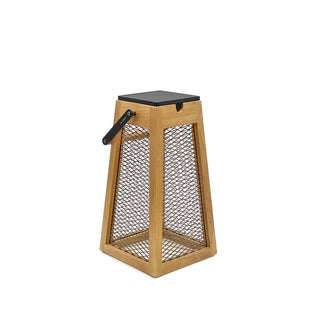 Roam solar lantern teak steel mesh